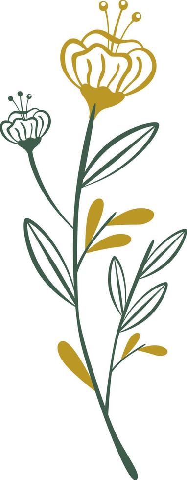 Flowers with leaves line style. vector