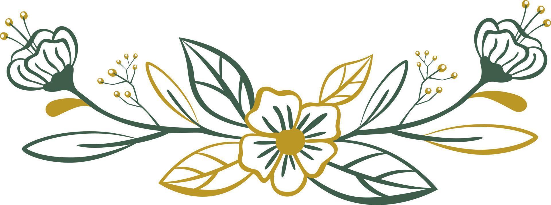 Flowers with leaves line style. vector