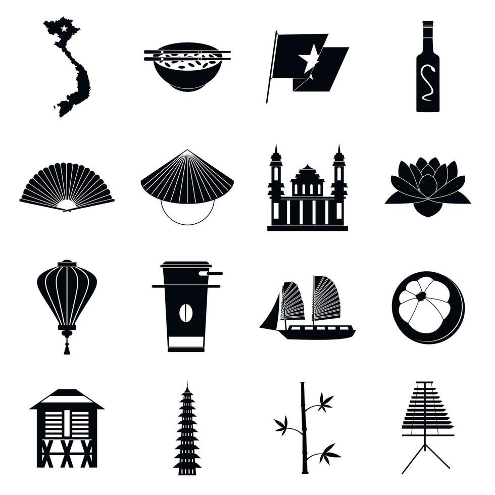 Vietnam icons set, simple style vector