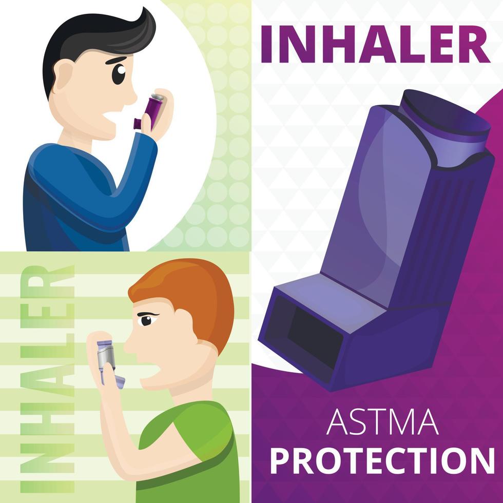 conjunto de banners de inhalador de asma, estilo de dibujos animados vector