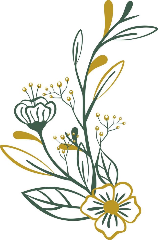 Flowers with leaves line style. vector