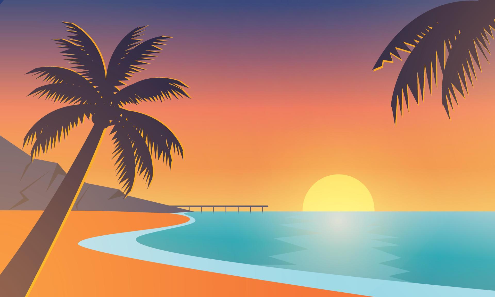 Sunset At Beach Illustration Nature Summer Background Vector Art At Vecteezy