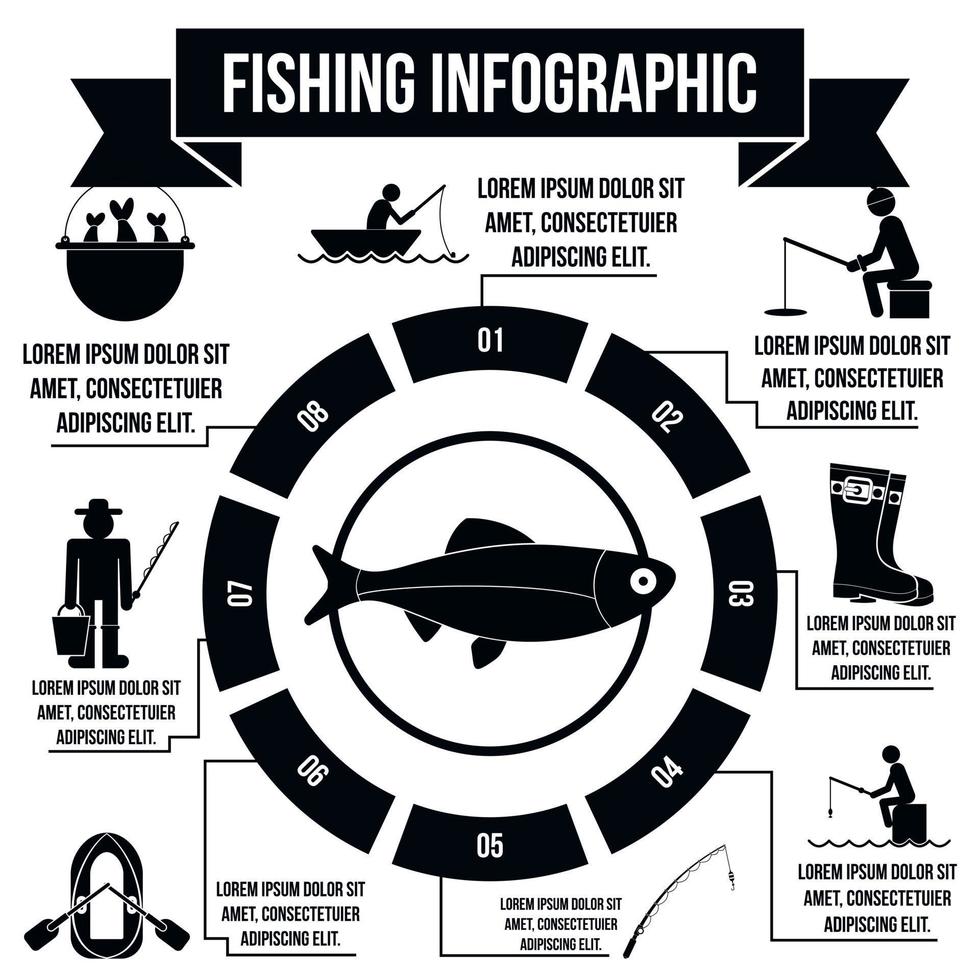 elementos infográficos de pesca, estilo simple vector