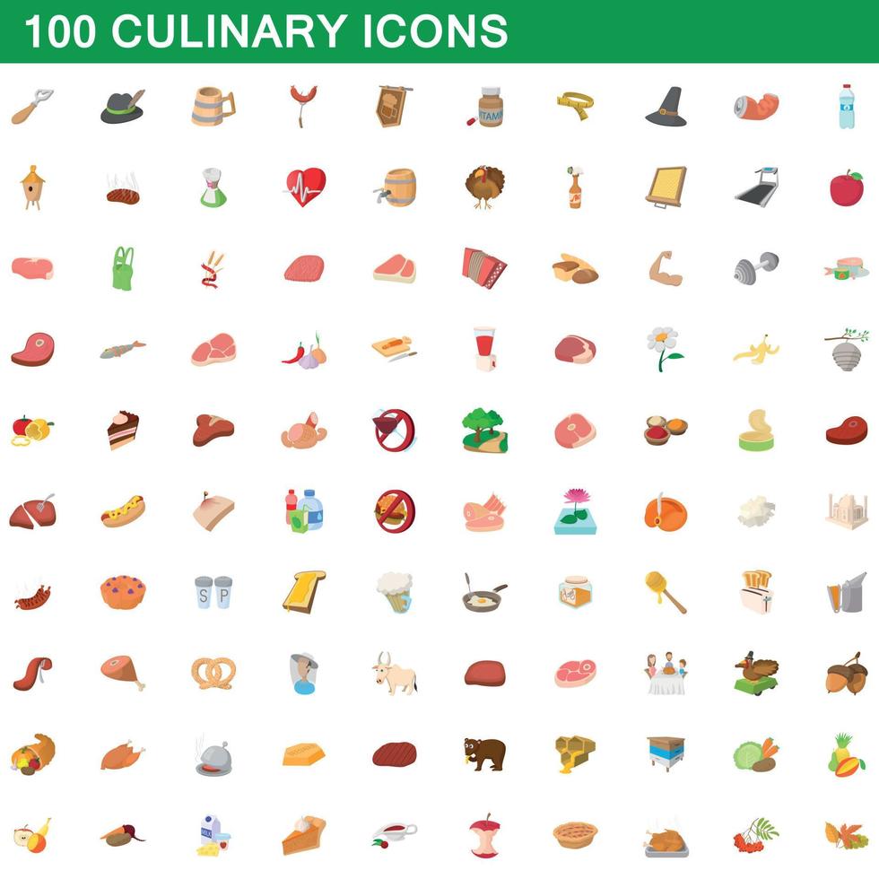 100 culinary icons set, cartoon style vector