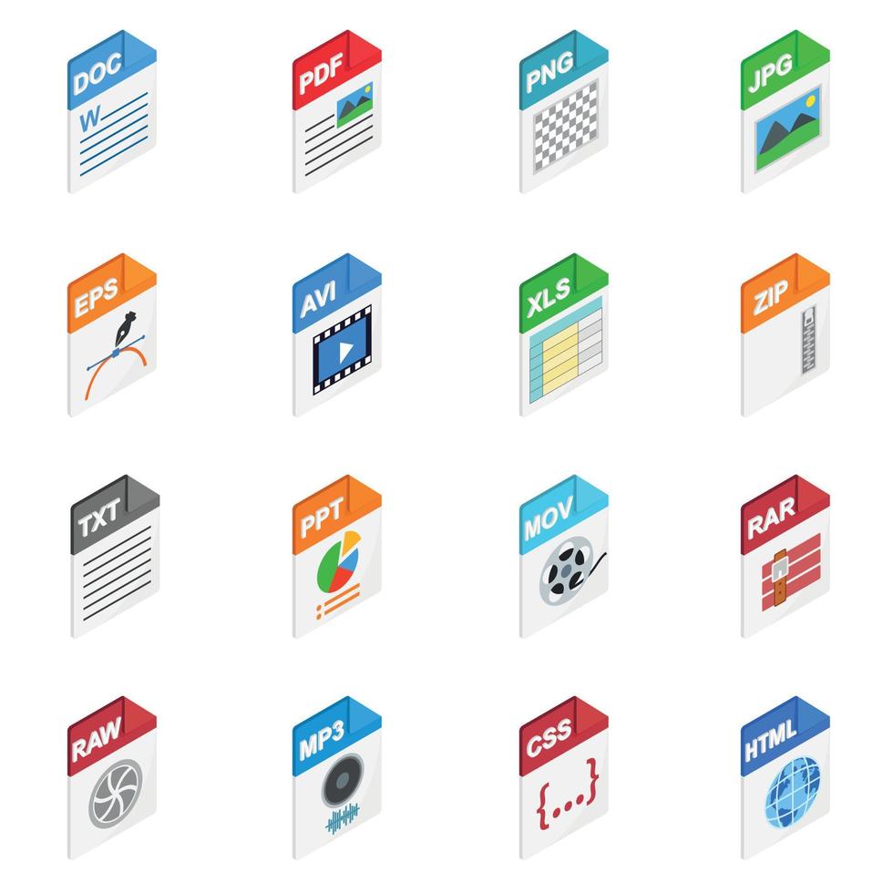 File Types icons, isometric 3d style vector