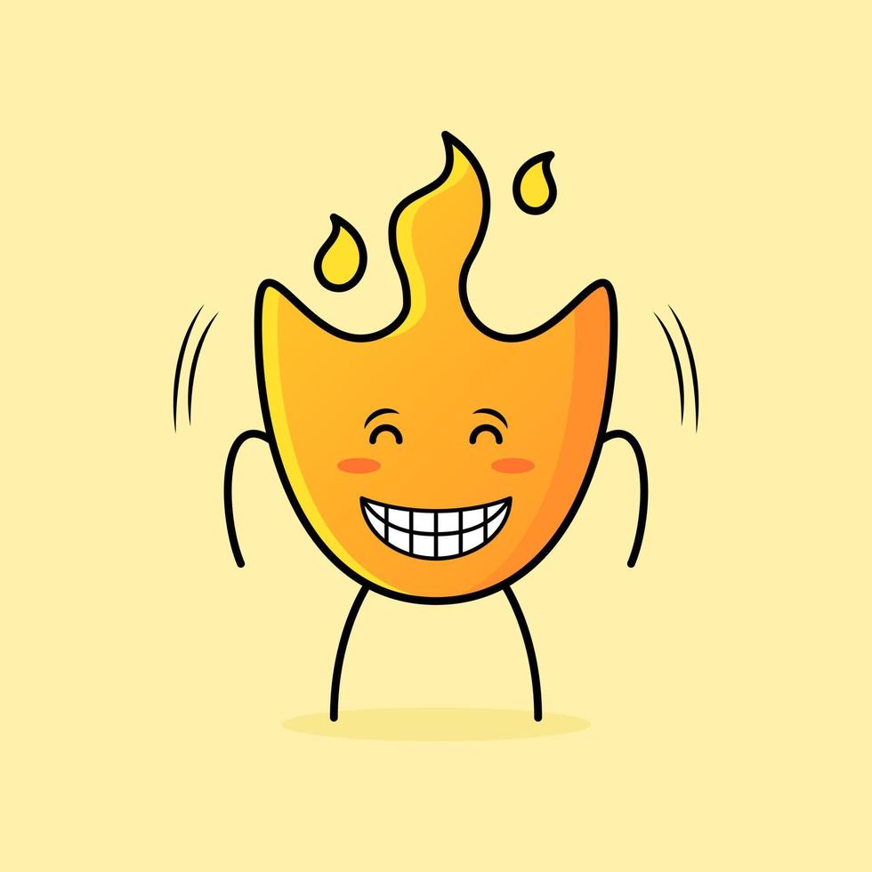 linda caricatura de fuego con los ojos cerrados, sonrisa y expresión feliz. adecuado para emoticonos, logotipos, iconos, mascotas, símbolos y signos vector