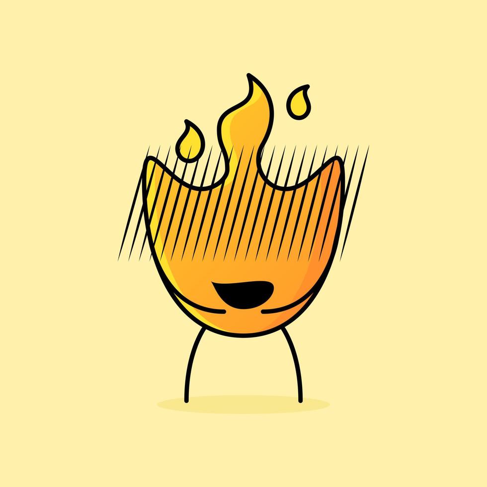 linda caricatura de fuego con expresión avergonzada. amarillo y naranja. adecuado para logotipos, iconos, símbolos o mascotas vector