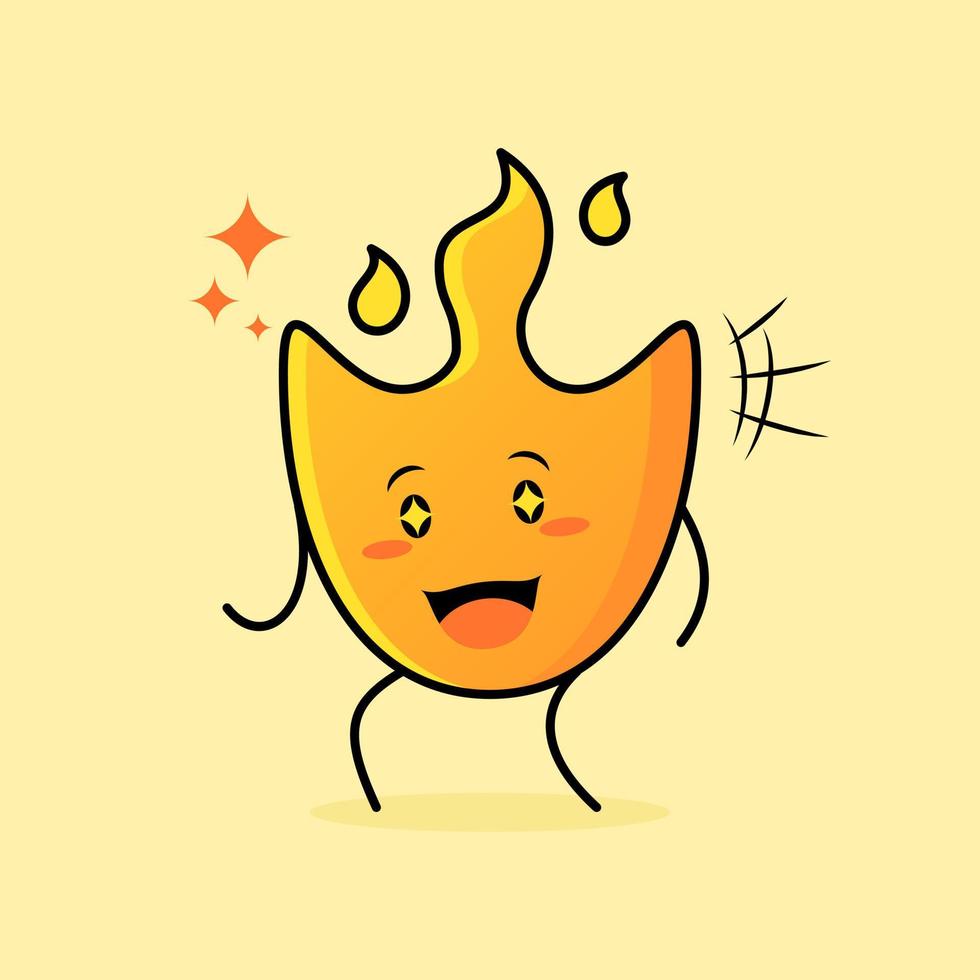 cute fire cartoon with happy expression. mouth open and sparkling eyes. suitable for logos, icons, symbols or mascots vector