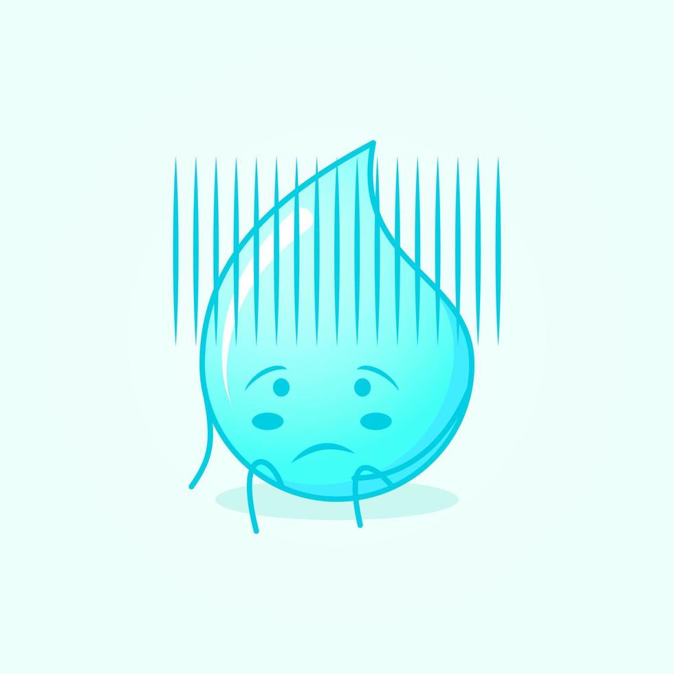 cute water cartoon with hopeless expression and sit down. suitable for emoticon, logo, mascot and icon. blue and white vector