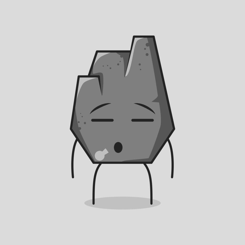 cute stone cartoon with flat expression. grey. suitable for emoticon, logo, mascot and symbol vector
