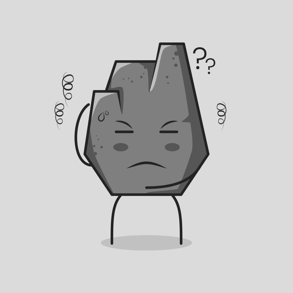 linda caricatura de piedra con expresión de pensamiento, una mano en la cabeza y ojos cerrados. gris. adecuado para emoticonos, logotipos, mascotas y símbolos vector