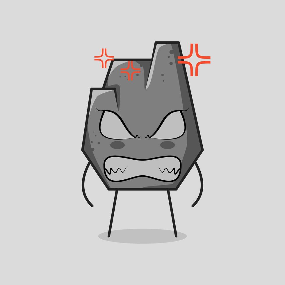 cute stone cartoon with angry expression and eyes bulging. grey. suitable for logos, icons, symbols or mascots vector