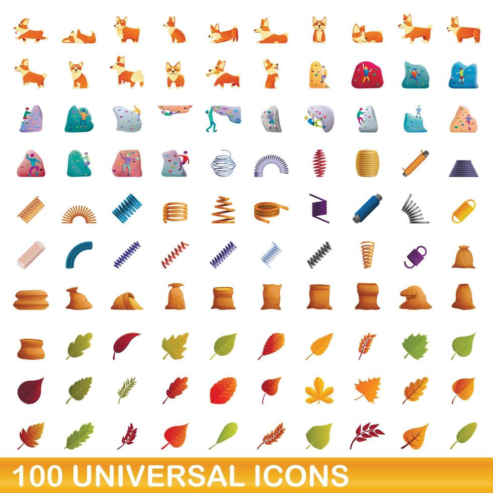 100 universal icons set, cartoon style vector