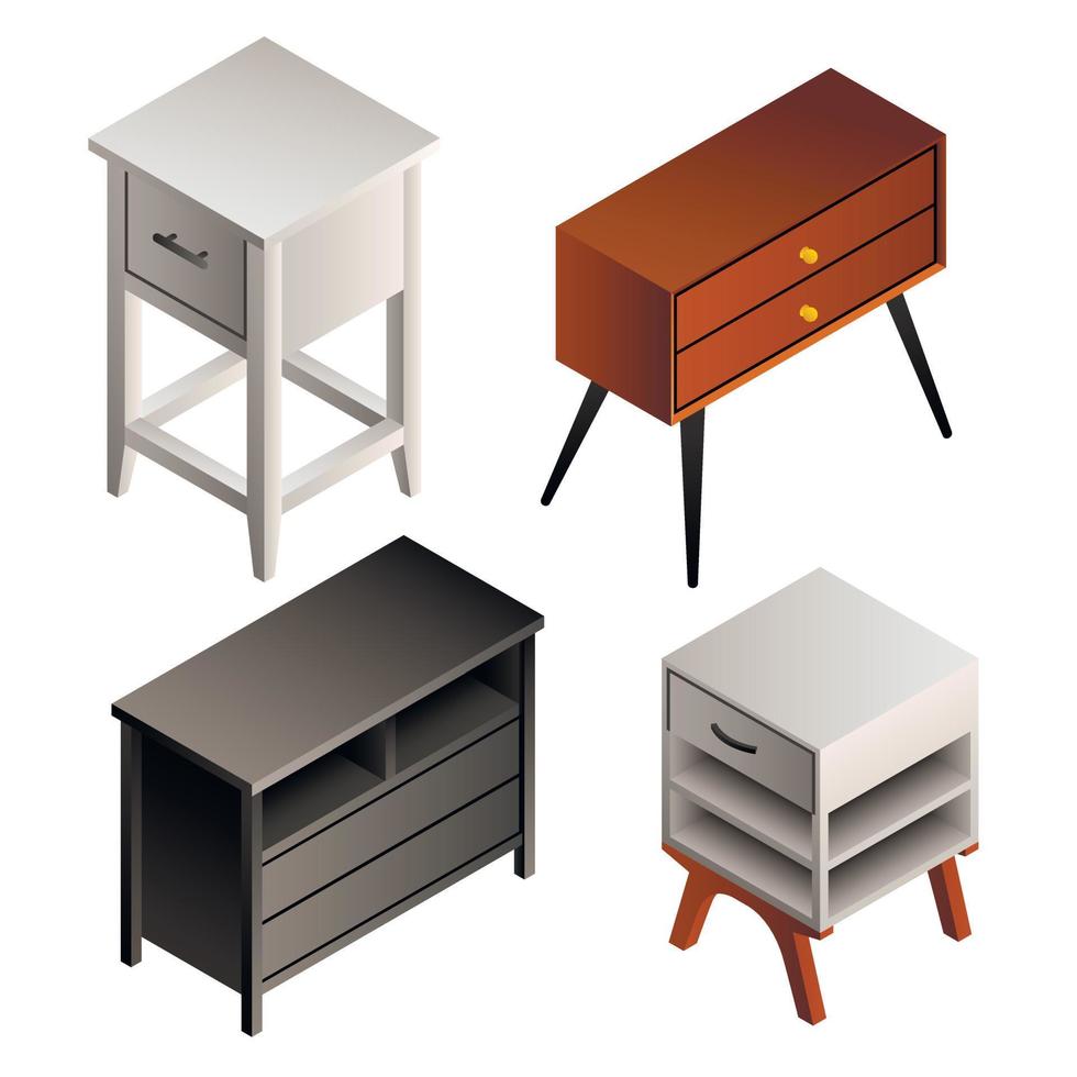 Nightstand icon set, isometric style vector