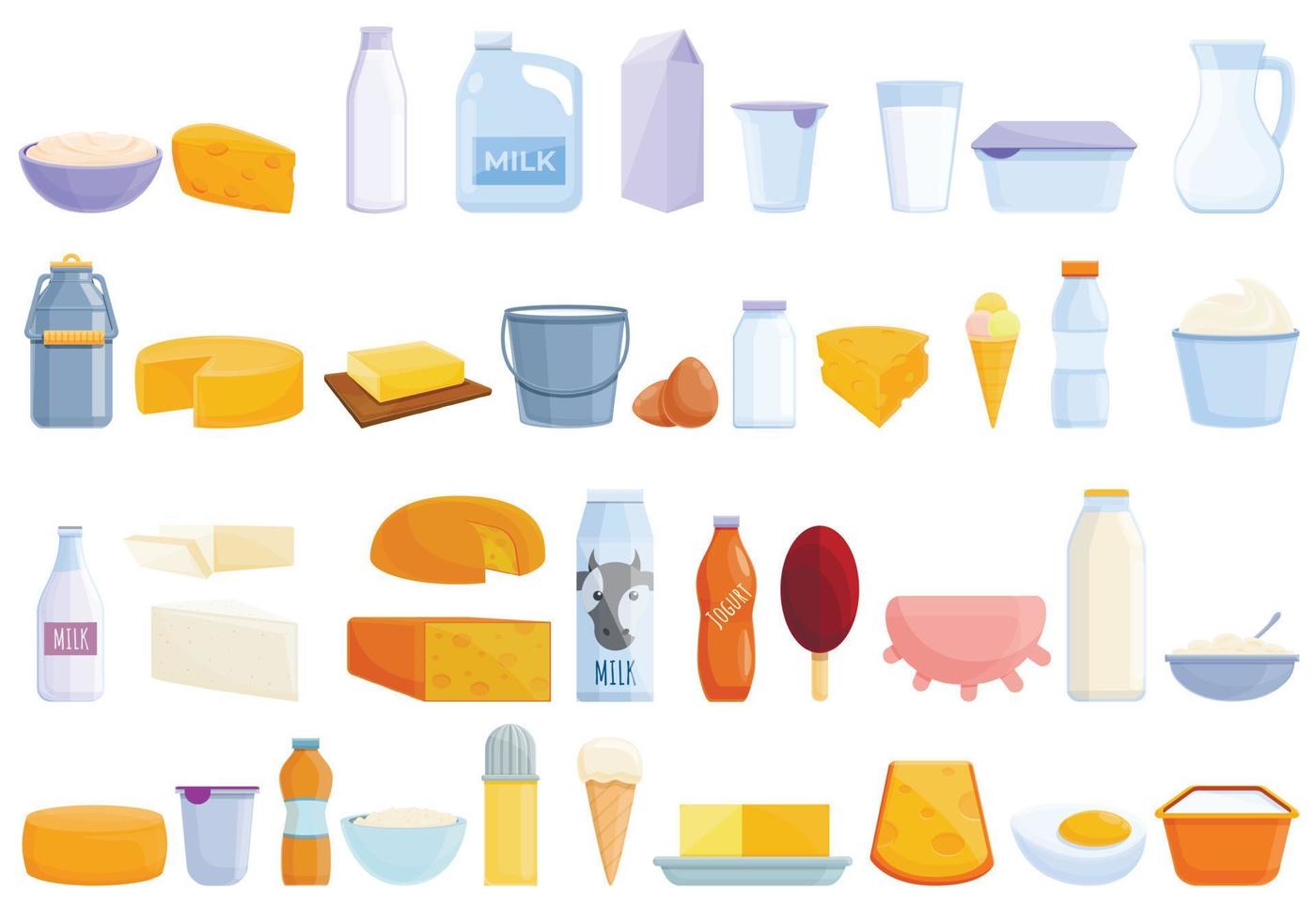 Dairy icons set, cartoon style vector