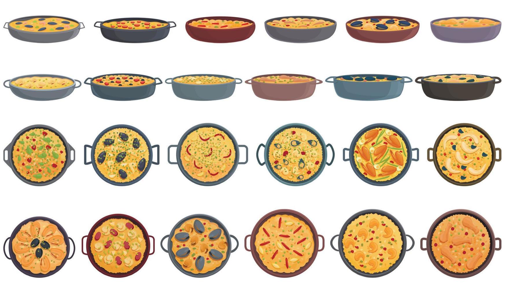 conjunto de iconos de paella vector de dibujos animados. plato de cocina