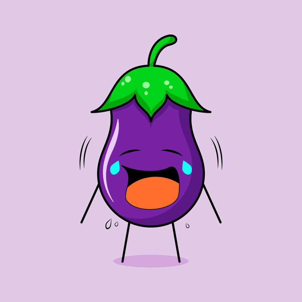 cute eggplant character with crying expression. green and purple. suitable for emoticon, logo, mascot vector