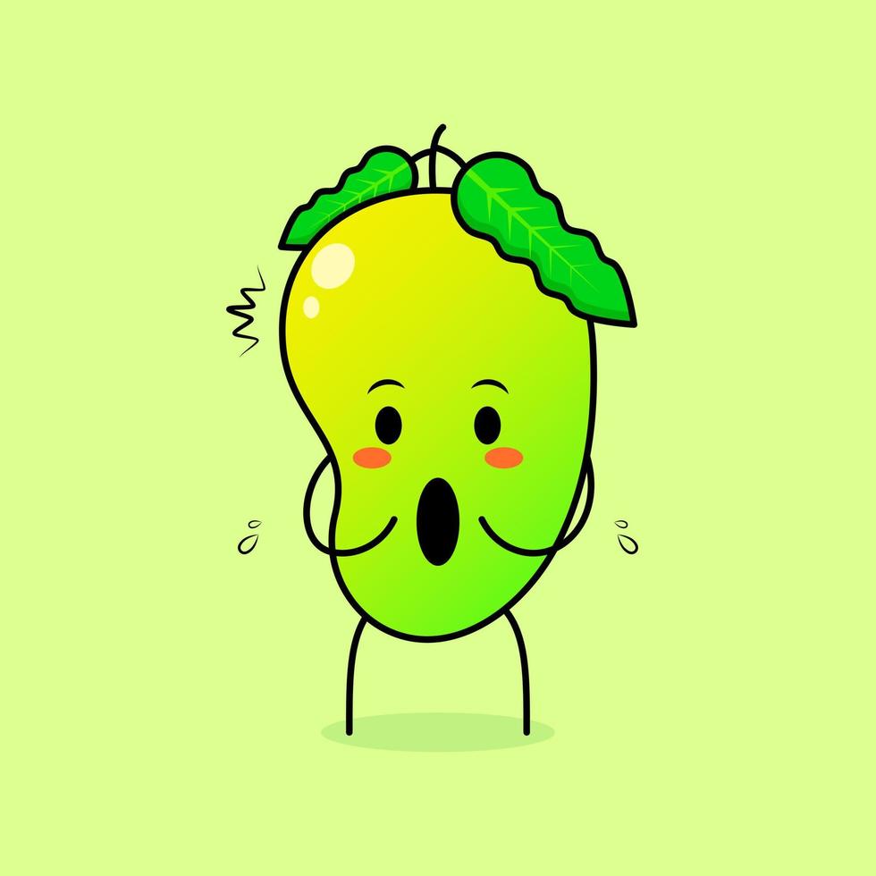 lindo personaje de mango con expresión impresionada y boca abierta. verde y naranja. adecuado para emoticonos, logotipos, mascotas e iconos vector