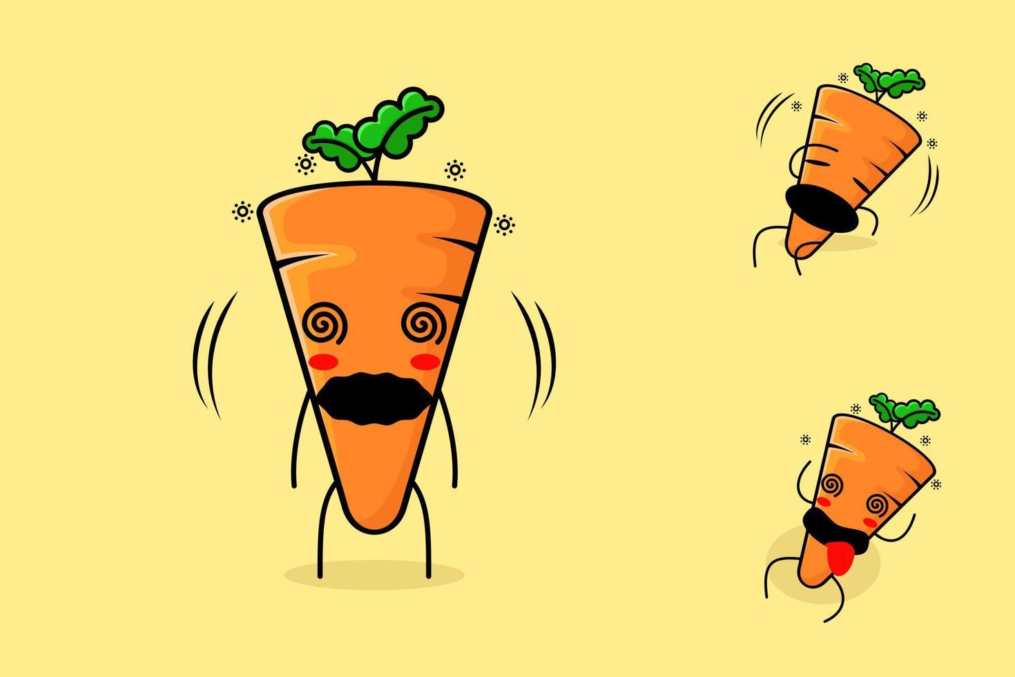 cute carrot character with dizzy expression, rolling eyes and lie down. green and orange. suitable for emoticon, logo, mascot and icon vector