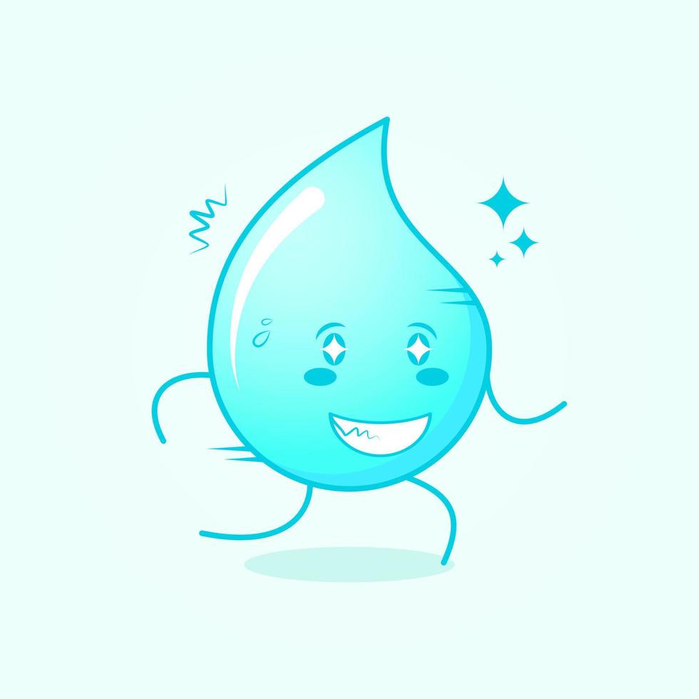 cute water cartoon with happy expression, sparkling eyes, run and smiling. suitable for emoticon, logo, mascot and icon. blue and white vector