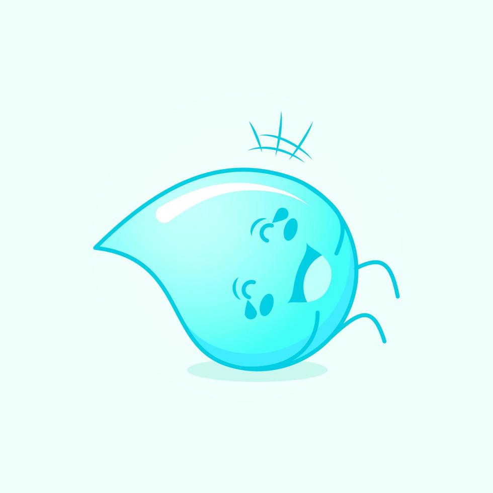cute water cartoon with happy expression. lie down, close eyes and tears. suitable for logos, icons, symbols or mascots. blue and white vector