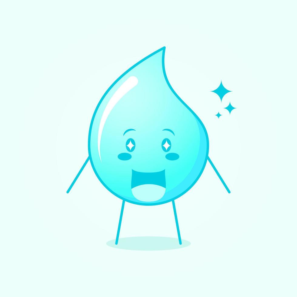 cute water cartoon with happy expression. mouth open and sparkling eyes. suitable for logos, icons, symbols or mascots. blue and white vector