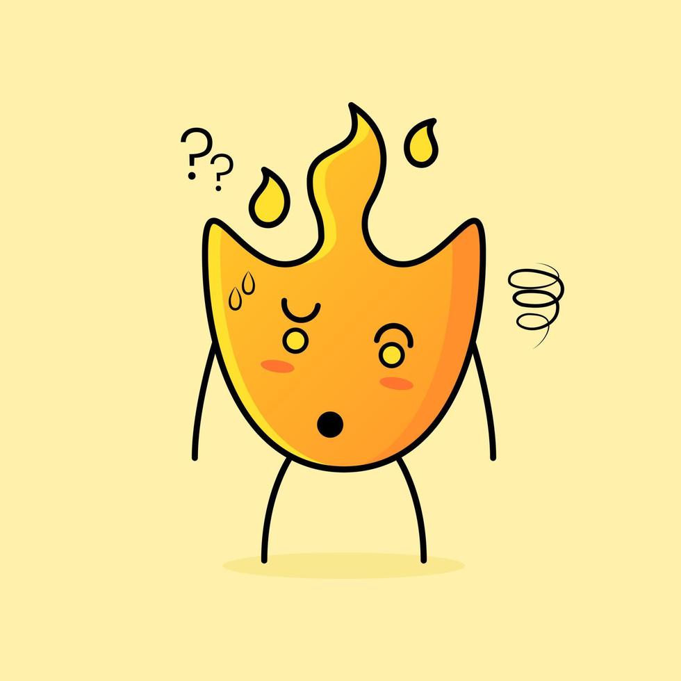 linda caricatura de fuego con expresión confusa. adecuado para logotipos, iconos, símbolos o mascotas vector