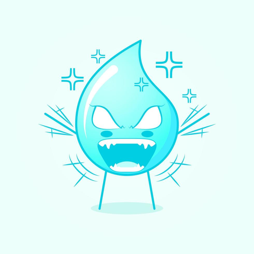 linda caricatura de agua con expresión muy enojada. manos temblorosas, boca abierta y ojos saltones. azul y blanco. adecuado para logotipos, iconos, símbolos o mascotas vector