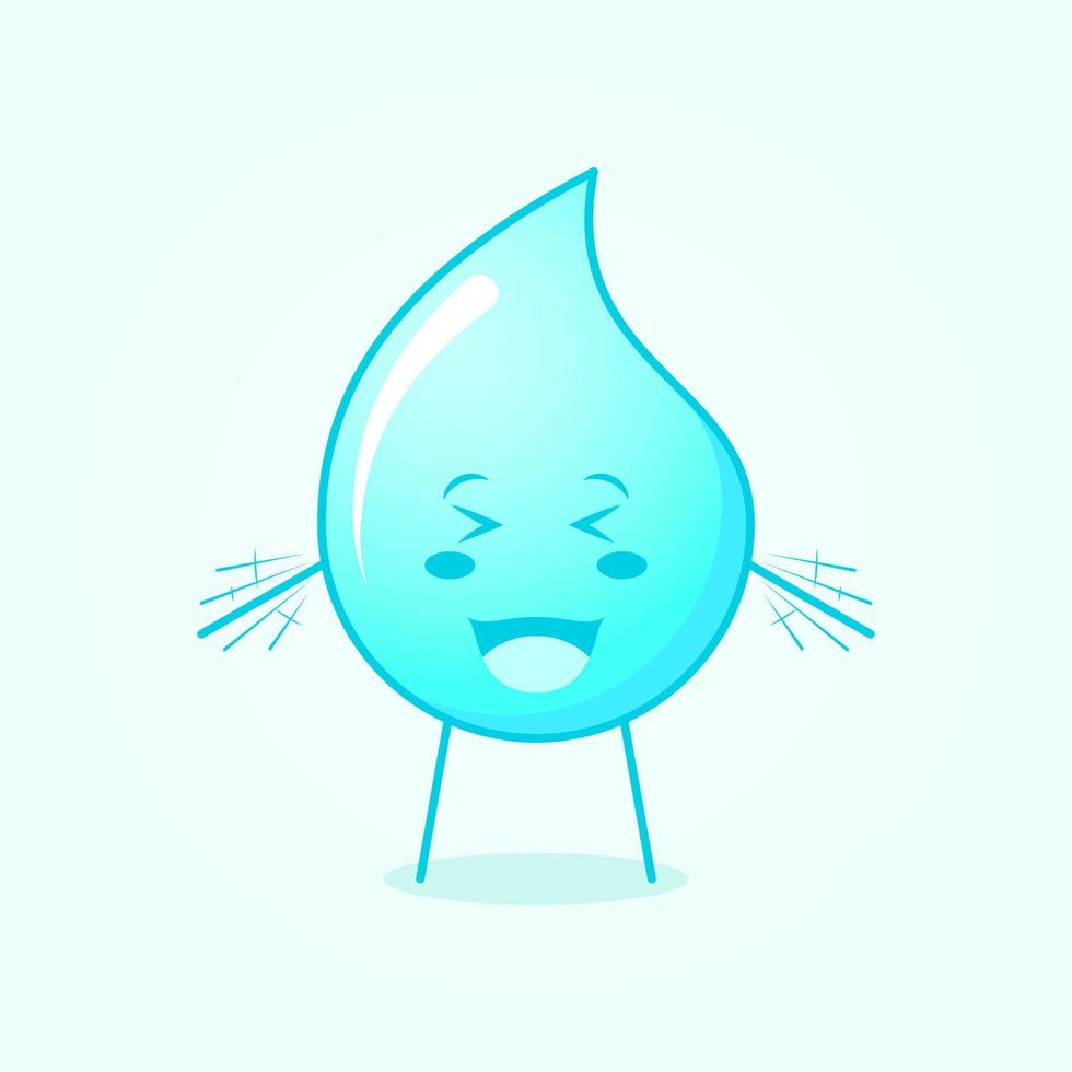cute water cartoon with happy expression. close eyes, mouth open and hands shaking. suitable for logos, icons, symbols or mascots. blue and white vector