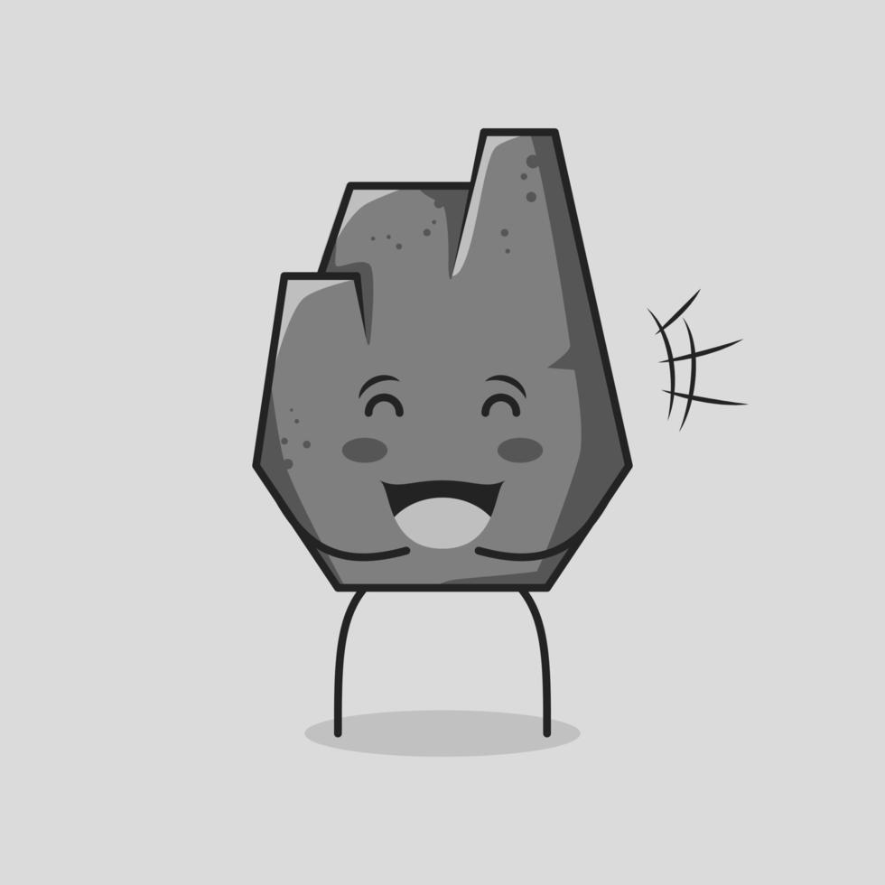 linda caricatura de piedra con expresión feliz. cierra los ojos y abre la boca. adecuado para logotipos, iconos, símbolos o mascotas. gris vector