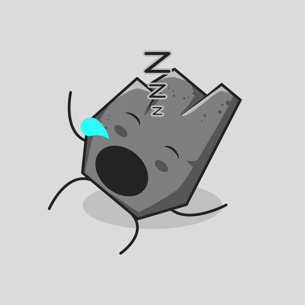 cute stone cartoon with sleep expression, lie down, close eyes and mouth open. suitable for emoticon, logo, mascot and icon. grey vector