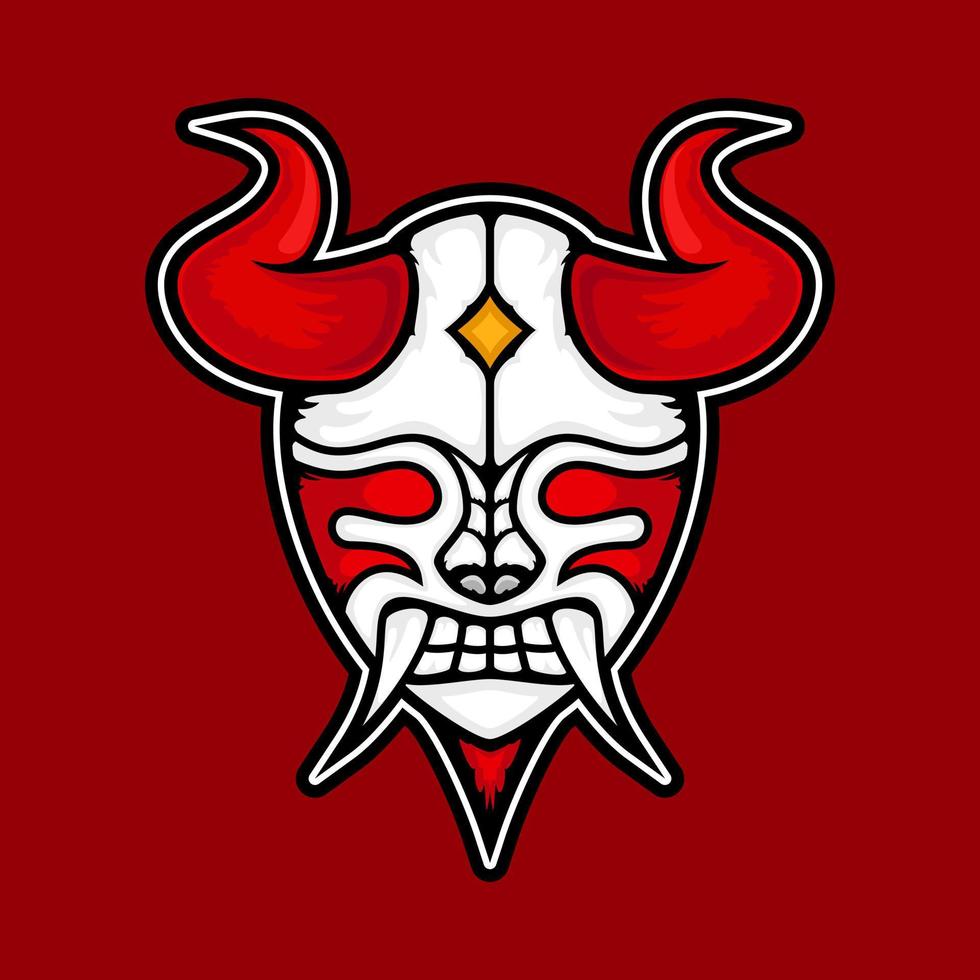 illustration of a red and white demon mask with red horns, and white fangs. suitable for mascot, logo or t-shirt design vector