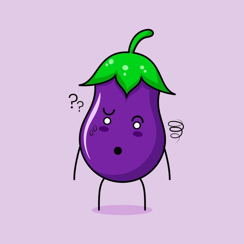 cute eggplant character with confused expression. green and purple. suitable for emoticon, logo, mascot vector