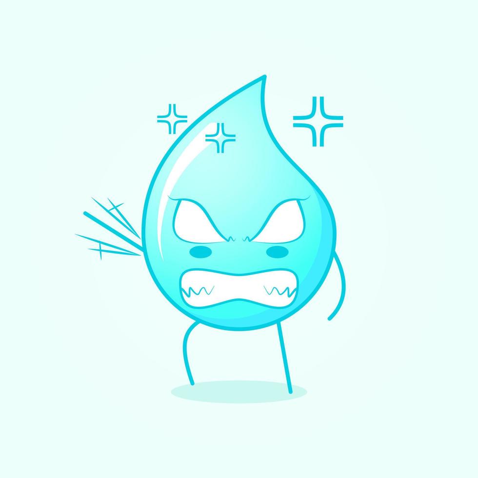 cute water cartoon with very angry expression.hand shaking, eyes bulging and teeth grinning. blue and white. suitable for logos, icons, symbols or mascots vector