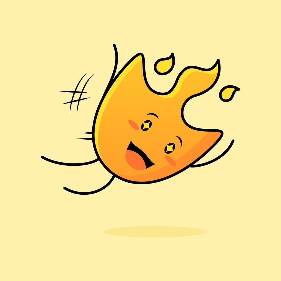 linda caricatura de fuego con expresión feliz. saltar mosca, boca abierta y ojos chispeantes. adecuado para logotipos, iconos, símbolos o mascotas vector