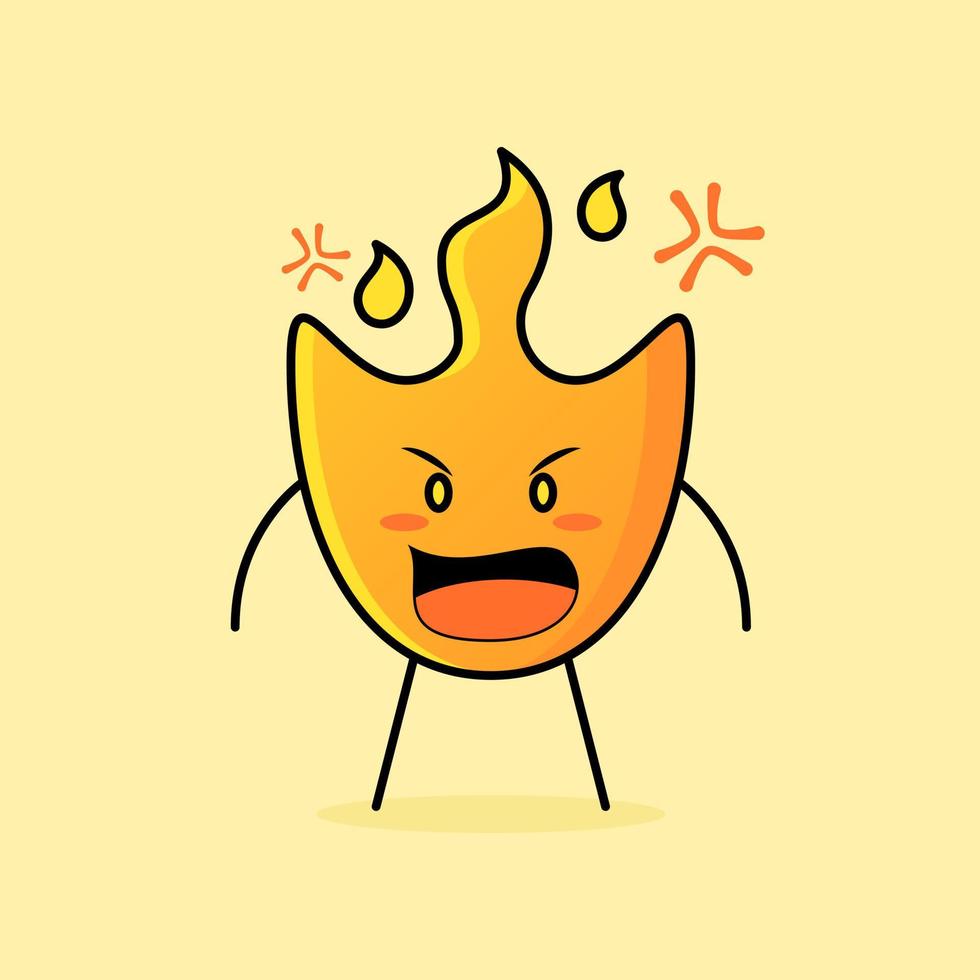 linda caricatura de fuego con expresión enojada y boca abierta. adecuado para logotipos, iconos, símbolos o mascotas vector