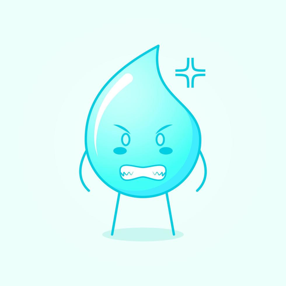 linda caricatura de agua con expresión enojada y dientes sonrientes. azul y blanco. adecuado para logotipos, iconos, símbolos o mascotas vector