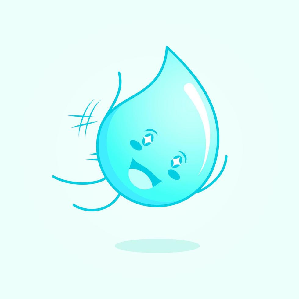 linda caricatura de agua con expresión feliz. saltar mosca, boca abierta y ojos chispeantes. adecuado para logotipos, iconos, símbolos o mascotas. azul y blanco vector