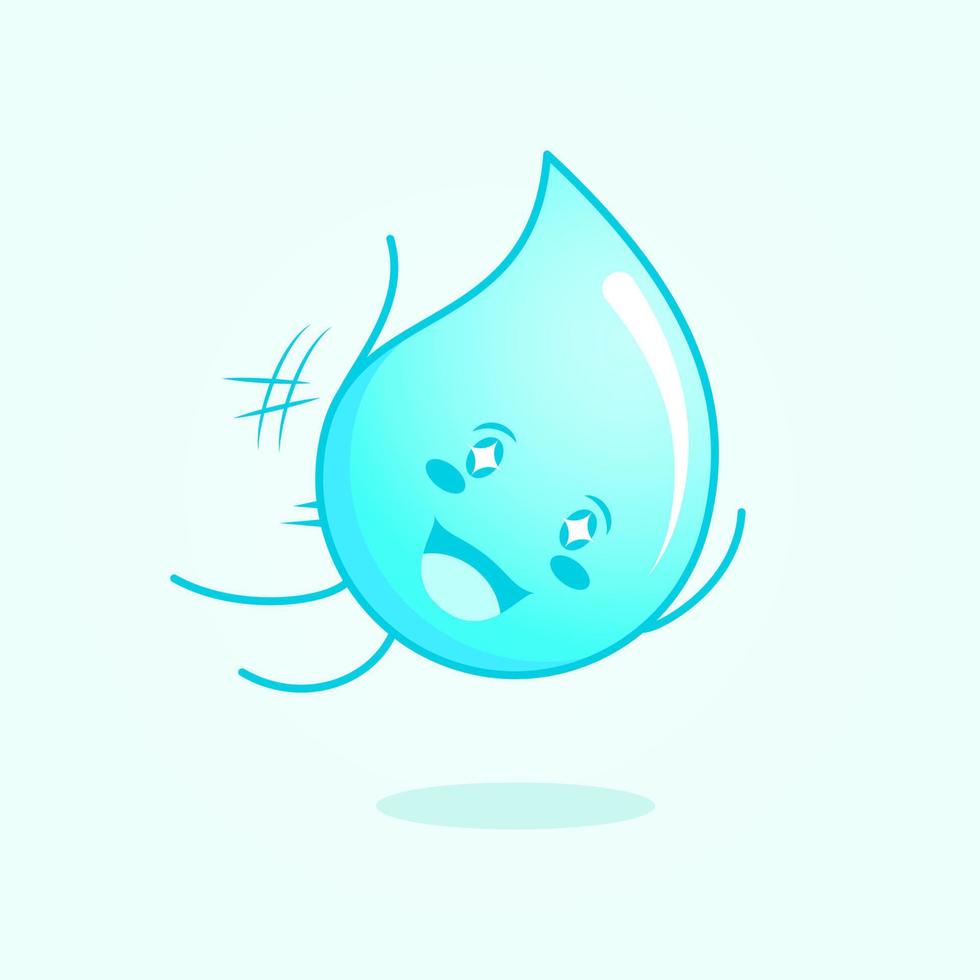 cute water cartoon with happy expression. jump fly, mouth open and sparkling eyes. suitable for logos, icons, symbols or mascots. blue and white vector