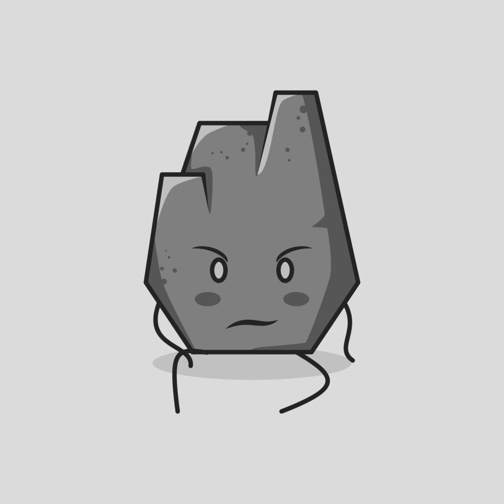 cute stone cartoon with serious expression and sit down. suitable for logos, icons, symbols or mascots. grey vector