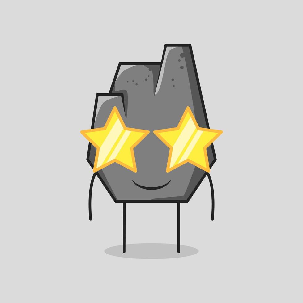 cute stone cartoon with smile expression and stars eyeglasses. suitable for logos, icons, symbols or mascots. grey vector