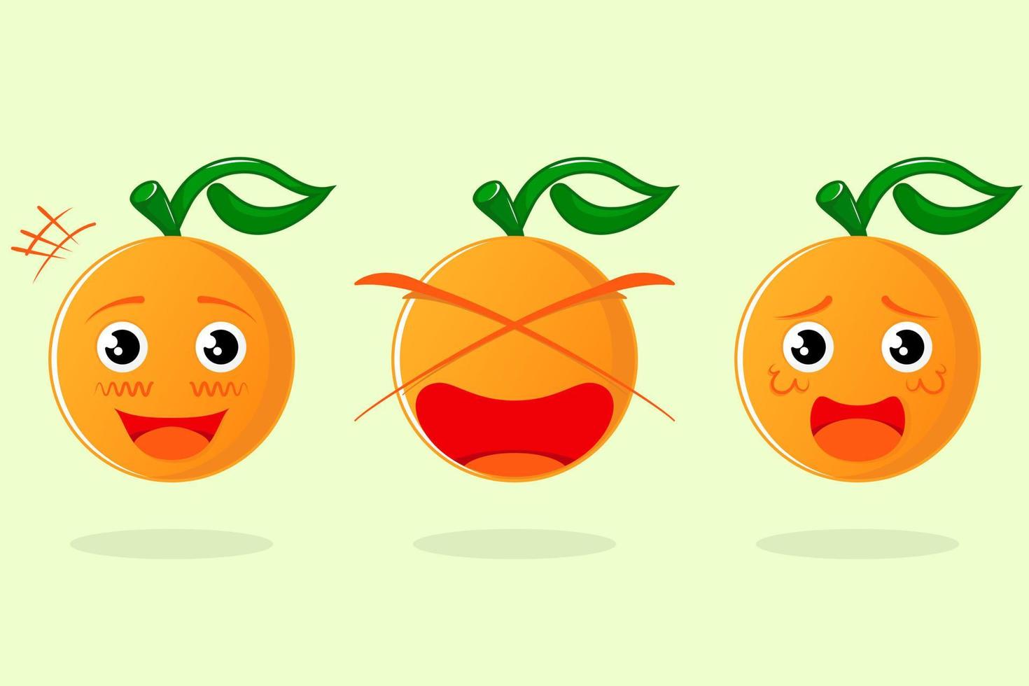 linda expresión de carácter naranja. llorando, triste, feliz, sonriendo, conmocionado. adecuado para emoticonos, logotipos, iconos, símbolos, signos y mascotas. como comida, bebida, logotipo de fruta o pegatina vector