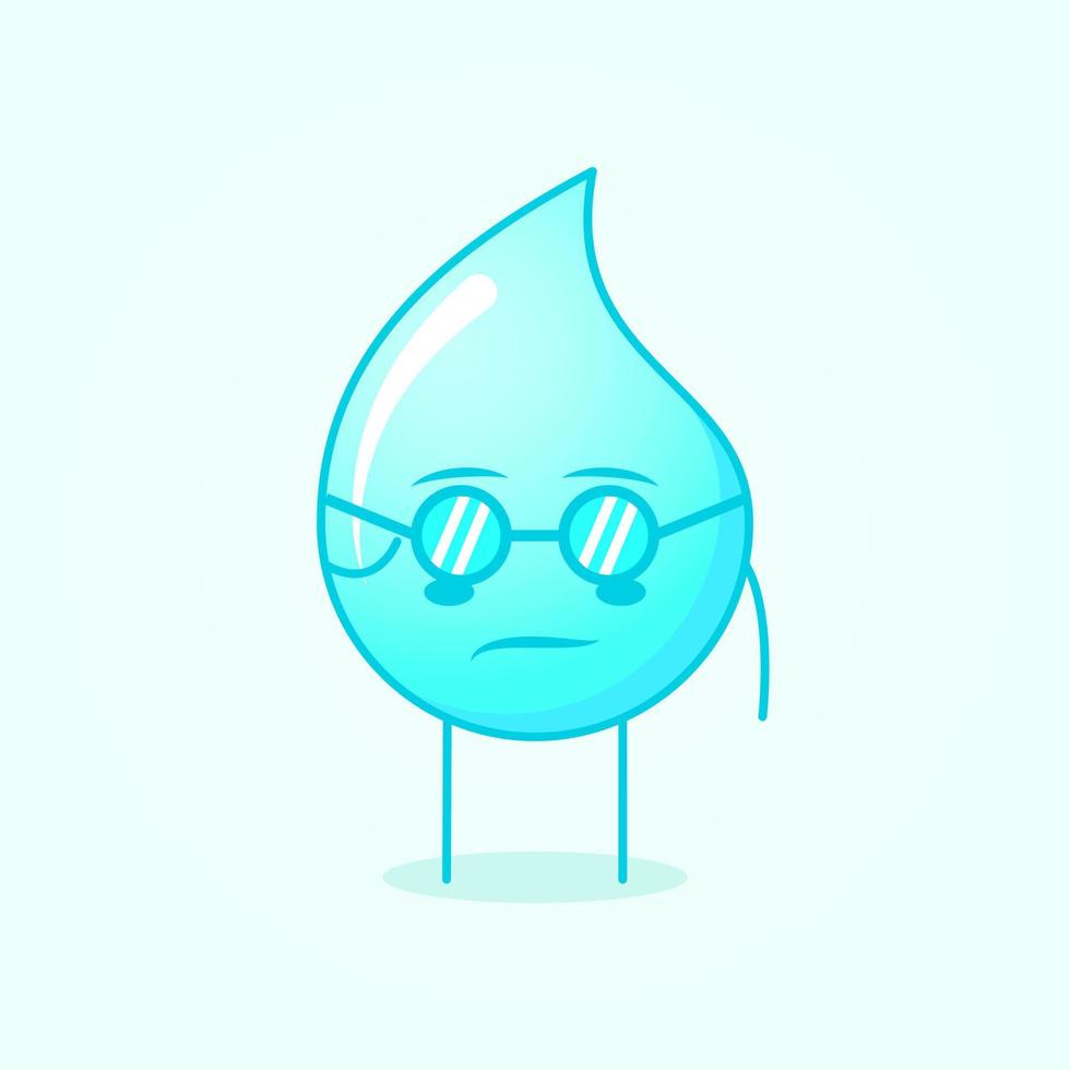 cute water cartoon with cool expression and eyeglasses. suitable for logos, icons, symbols or mascots. blue and white vector