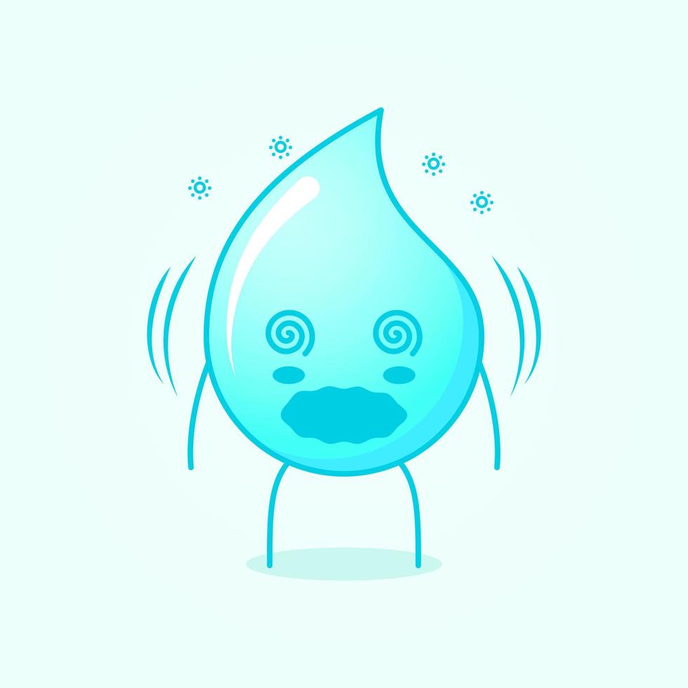 Linda caricatura de agua con expresión mareada y ojos rodantes. adecuado para emoticonos, logotipos, mascotas e iconos. azul y blanco vector