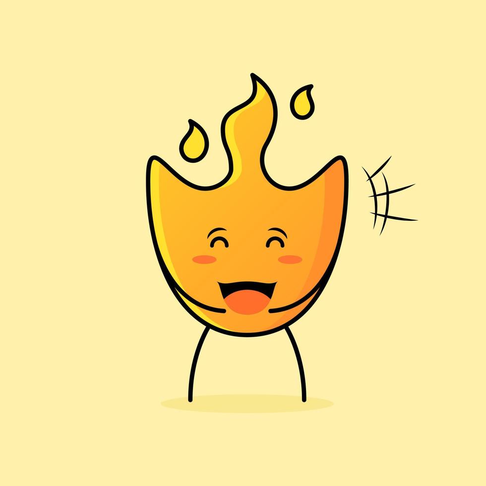 linda caricatura de fuego con expresión feliz. cierra los ojos y abre la boca. adecuado para logotipos, iconos, símbolos o mascotas vector