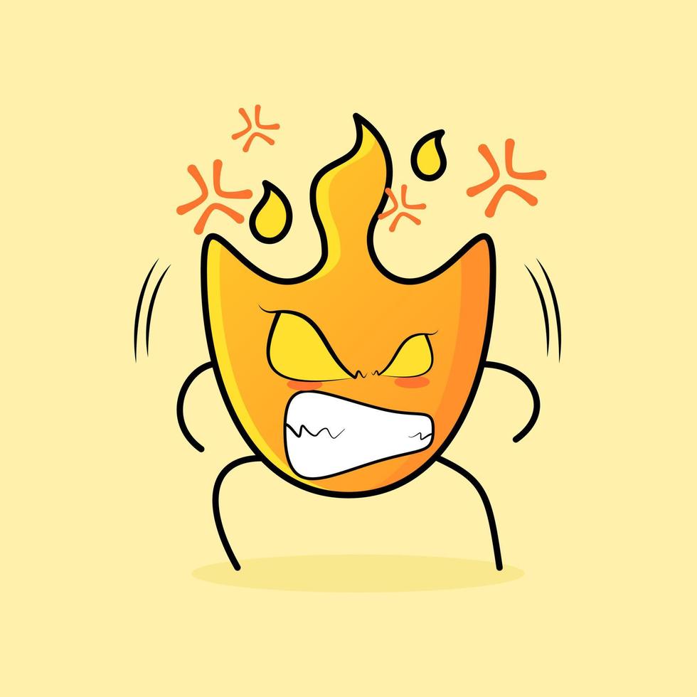 linda caricatura de fuego con expresión enojada. ojos saltones y dientes sonrientes. adecuado para logotipos, iconos, símbolos o mascotas vector