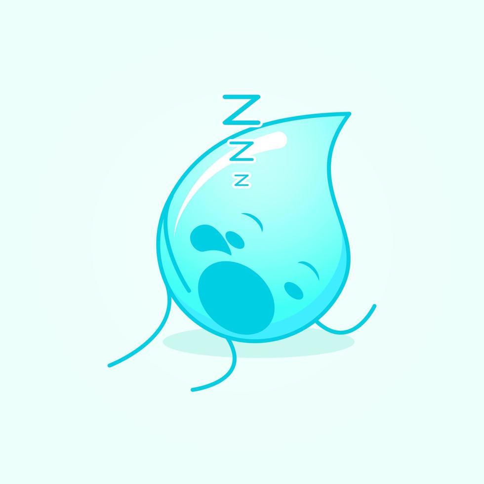 cute water cartoon with sleep expression and mouth open. suitable for emoticon, logo, mascot and icon. blue and white vector
