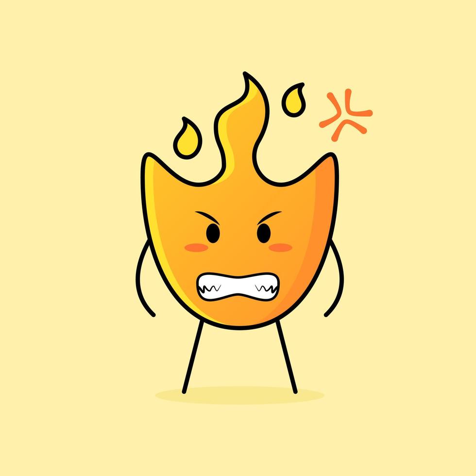 cute fire cartoon with angry expression and grinning teeth. suitable for logos, icons, symbols or mascots vector