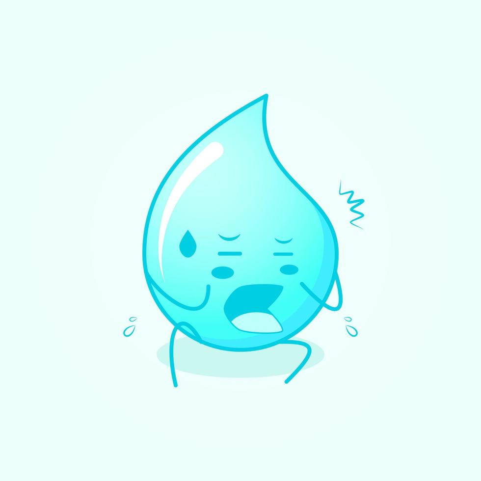cute water cartoon with afraid expression and sit down. suitable for emoticon, logo, mascot or sticker. blue and white vector