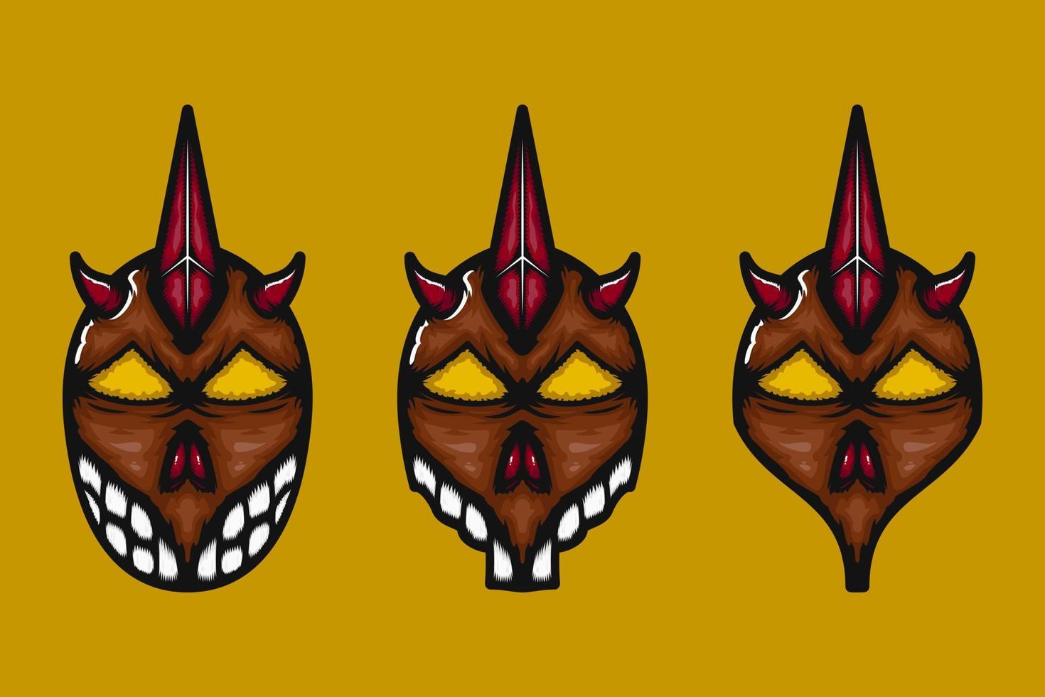 conjunto de demonio cráneo marrón con ojos amarillos. adecuado para el diseño de mascotas, logotipos o camisetas vector